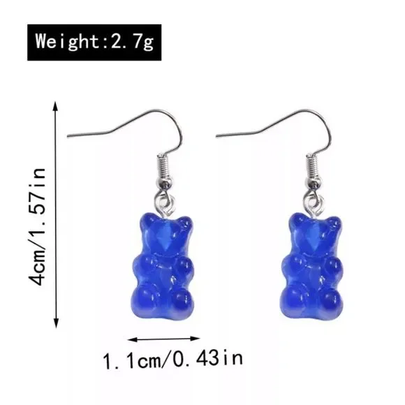 Earrings Gummy Bear Candy Colorful Translucent Resin - Picture 4 of 16